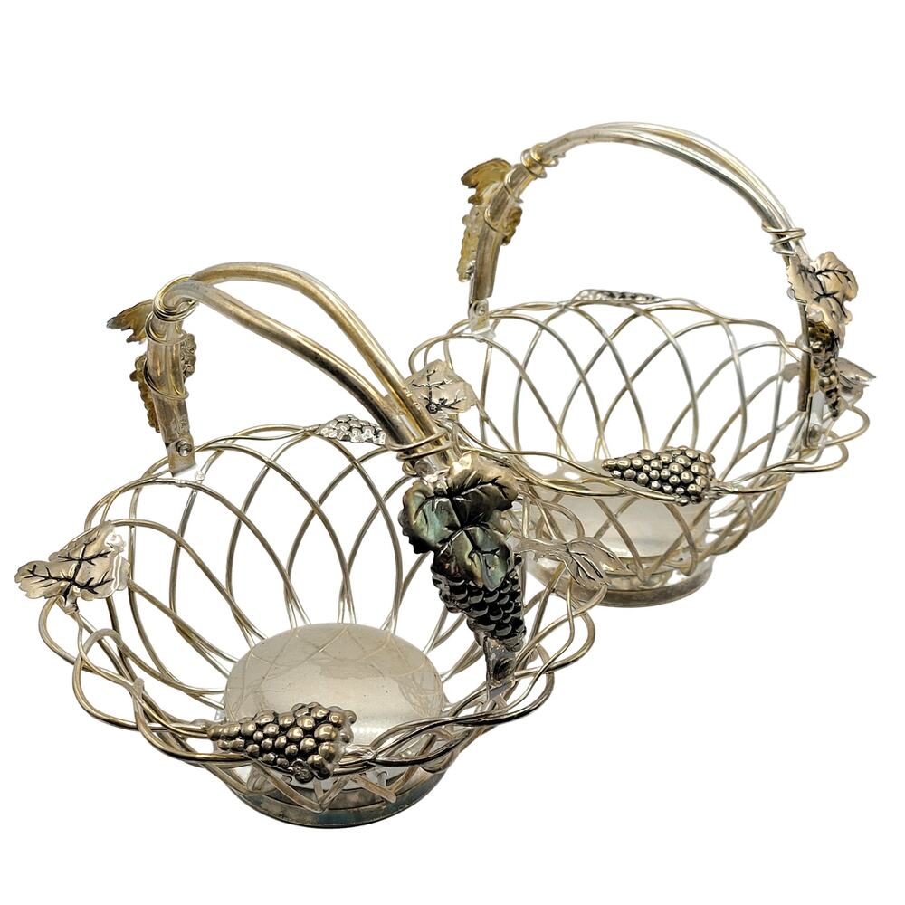 Godinger Silver Baskets with Grape Leaf Motif - Set of Two with Swing Handles